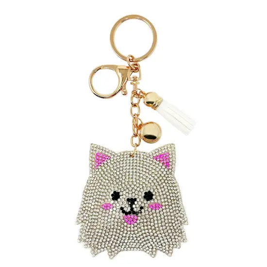 Wrapables Crystal Bling Key Chain Keyring with Tassel Car Purse Handbag Pendant, White Kitty {1}