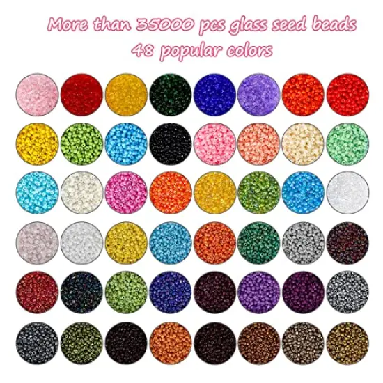 35000 pieces 2mm Glass Seed Beads for Jewelry Making Kit, 250pcs Alphabet Letter Beads, Tiny Beads Set for Bracelets Making, DIY, Art and Craft with Rolls of Elastic String Cord, Charms and Rings {5}