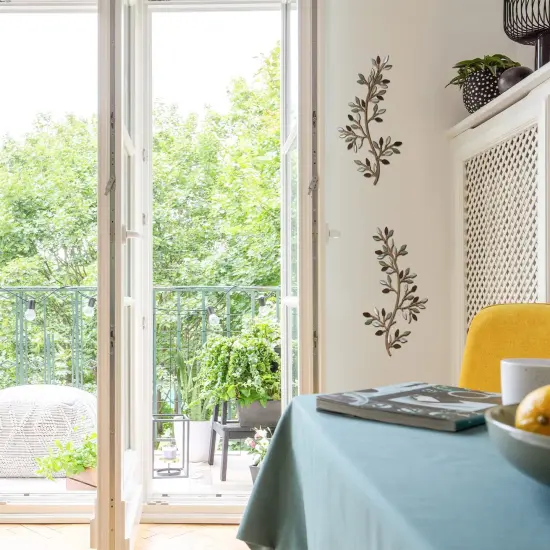 2 PCS Metal Tree Leaf Wall Decor Vine Olive Branch Wall Art Wrought Iron Scroll Sculptures Above the Bed, Living Room, Outdoor Decoration Multicolor {5}