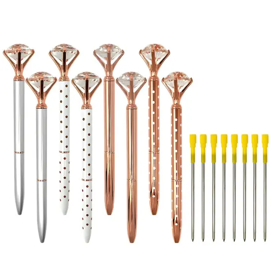 Wrapables Crystal Diamond Ballpoint Pens, 1.0mm Medium Point Wedding Pens with Refills (Set of 8 Pens + 8 Refills), Rose Gold, Dots, Silver {1}