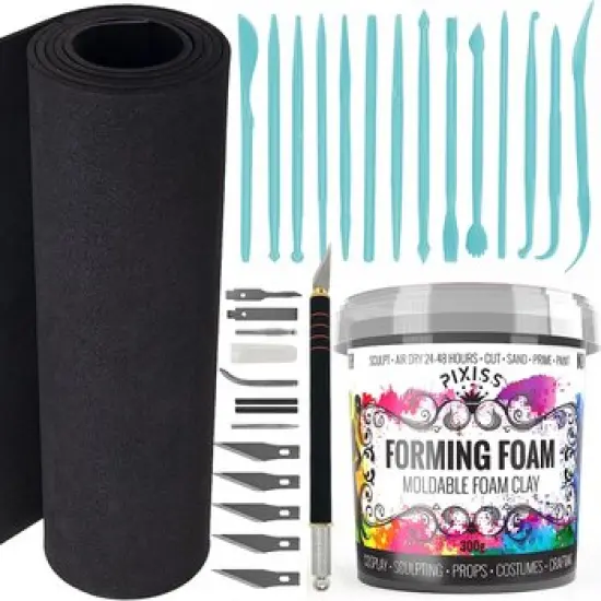 Foam Clay (White 300g) & EVA Foam - Cosplay Crafting Kit - Foam Clay Air Dry, Cosplay EVA Foam, Sculpting Toolkit and Knife - Air Dry Foam Clay for Cosplay Foam Sheets, Craft Foam Clay kit for Kids&hellip; {1}