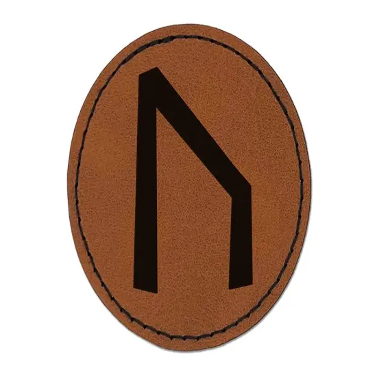 Norse Viking Dwarven Rune Letter U Round Iron-On Engraved Faux Leather Patch Applique - 2.5" Brown {1}