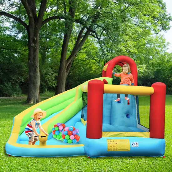 6 in 1 Inflatable Bounce House with Climbing Wall and Basketball Hoop without Blower {2}