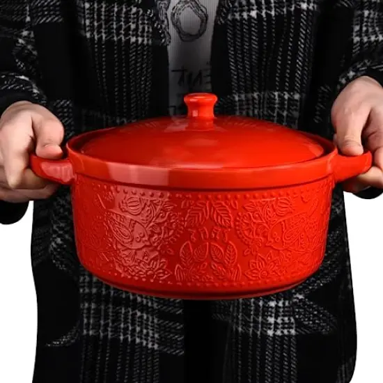 Ceramic Casserole Dish - Baking Dish Bowl Oven Safe With Lid & Handles - Covered Glass Cookware Essential For Kitchen - For Baking Dessert & Brownies, Soup - Round Bakeware for Serving Dishes {3}