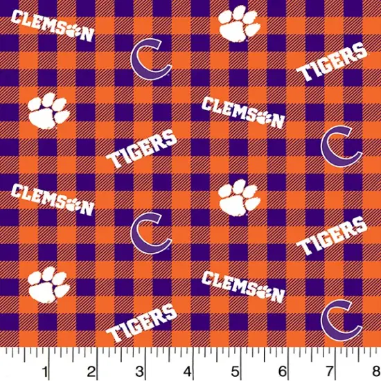 Sykel Enterprises-Clemson University Cotton Fabric-Clemson Tigers Buffalo Plaid Cotton Quilting Fabric {1}