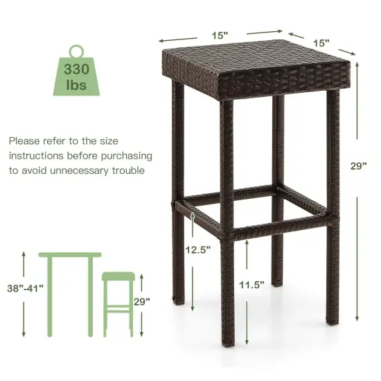 2 Pieces Patio Rattan Wicker Bar Stool Chairs-Brown {4}