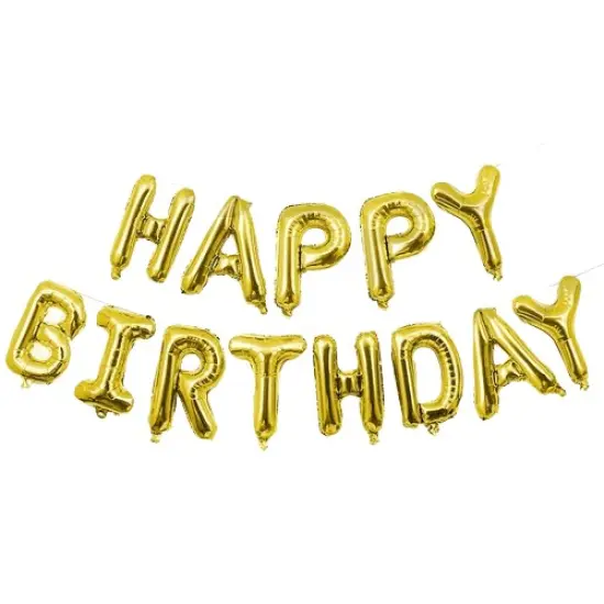Happy Birthday Balloons Banner for Self-Inflating Party Decoration Gold {1}