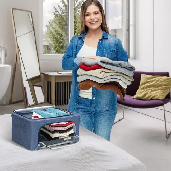 Sorbus Fabric Storage Bins - Stackable, Foldable Organizer, with Clear Window (Set of 2) Blue {4}