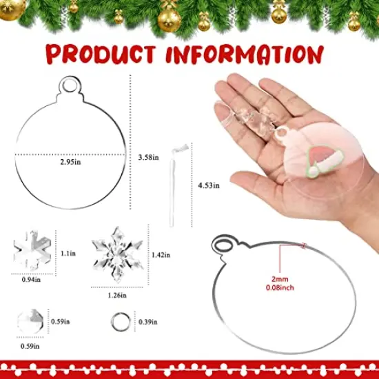 24 Pack Christmas Tree Ornaments Set - 3 Inch Clear Acrylic Flat Disc Ornaments DIY Christmas Crafts with Transparent Crystal Snowflakes for Christmas Winter New Year Party Hanging Decorations {6}