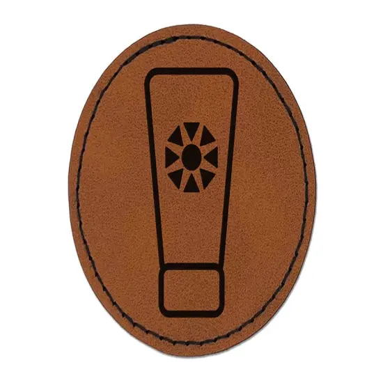Sunscreen Summer Round Iron-On Engraved Faux Leather Patch Applique - 2.5" Brown {1}