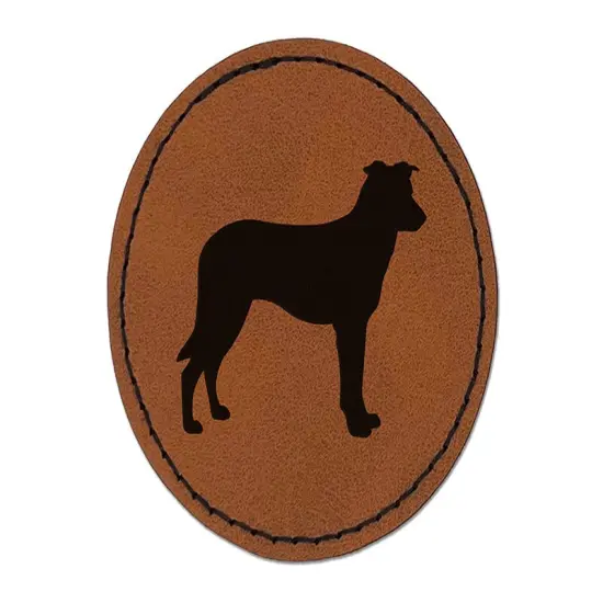 Chinook Dog Solid Round Iron-On Engraved Faux Leather Patch Applique - 2.5" Brown {1}