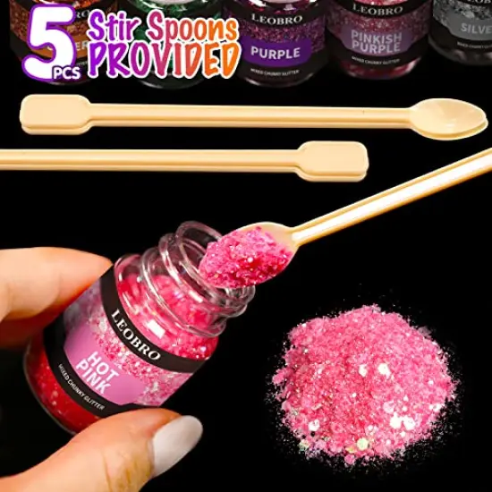 15 Colors Craft Glitter for Resin, with 5PCS Mixing Spoon, Cosmetic Glitter for Nail Body Eye Face, Resin Glitter Flakes Sequins for Tumbler Jewelry Crafts Making {3}