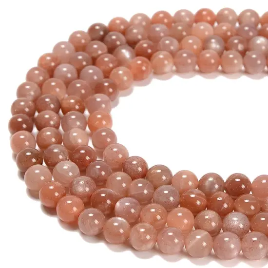 High Grade Peach Moonstone Smooth Round Beads. {8}