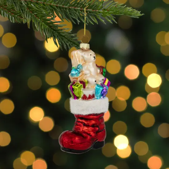 Northlight 4.5" Shiny Red Present Filled Stocking Hanging Glass Christmas Ornament {3}