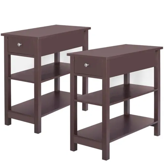 3-Tier Sofa Side Table brown with Storage - 2 pcs. {1}