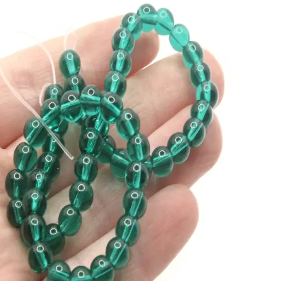 54 6mm Green Smooth Round Glass Beads {2}