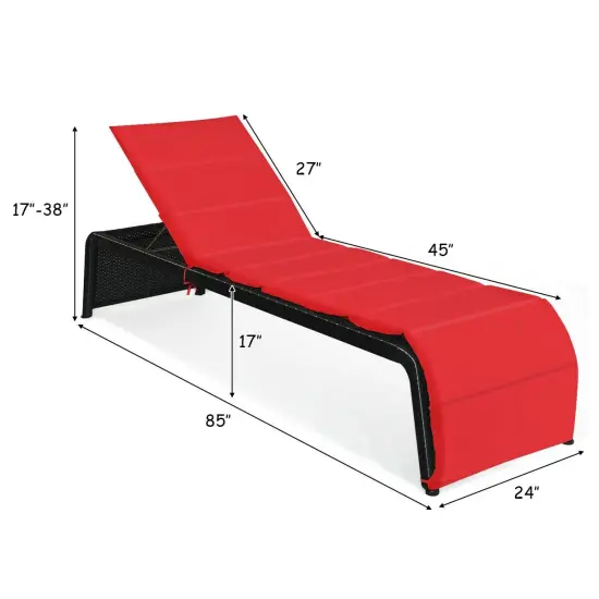 Patio Rattan Lounge Adjustable Back Chair Chaise Recliner with Cushioned Red {4}