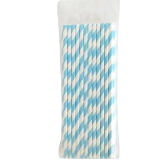 Kitcheniva Biodegradable Paper Straws Pattern Color 100 to 200 Pcs Light blue stripe {1}
