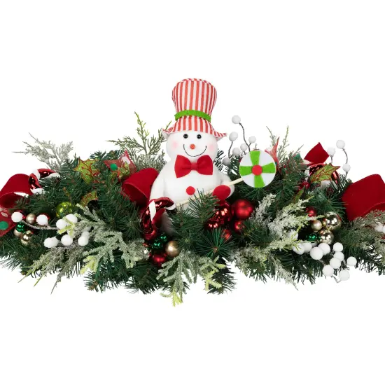 Northlight Candy Cane Snowman and Ornaments Christmas Swag - 37.5" - Unlit Green {7}