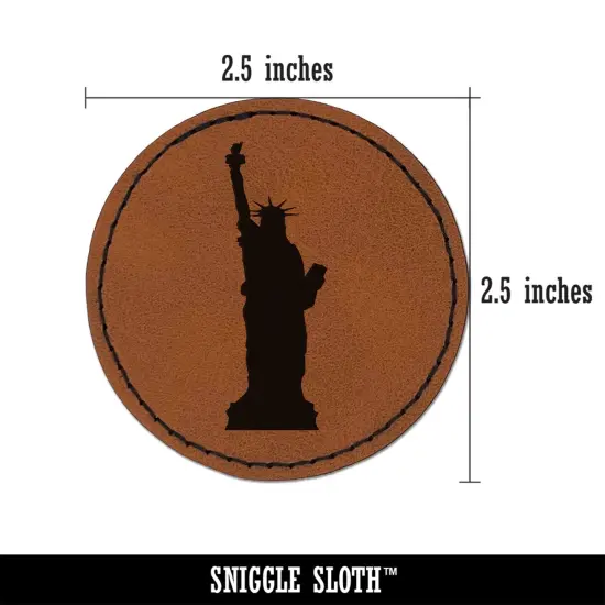 Statue of Liberty Solid Round Iron-On Engraved Faux Leather Patch Applique - 2.5" Brown {3}