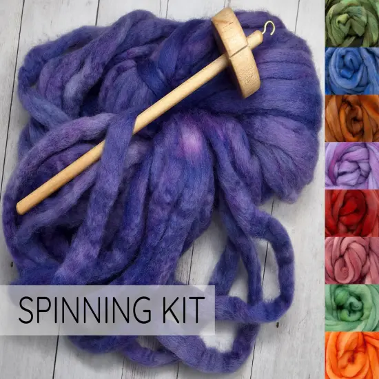 LEARN TO SPIN - Beginner's Spinning Kit with Hand Dyed BFL Roving, Drop Spindle & Printed Instructions w/ Video. Many Colors. Salmon {3}
