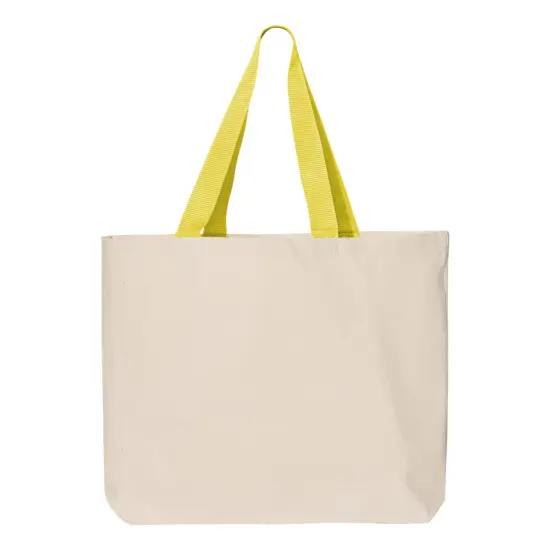 Q-Tees&reg; 11L Canvas Tote with Contrast-Color Handles Natural/ light pink {2}