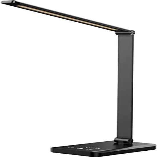 LED Desk Lamp with USB Charging Port, Dimmable Eye-Caring Reading Desk Light for Home, with 5 Brightness Level & 3 Lighting Modes, Touch Control, Auto Timer (Black) {2}