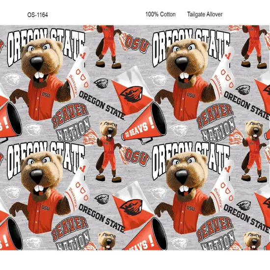 Sykel Enterprises-Oregon State University Cotton Fabric-Oregon State Beavers Mascot Heather Cotton Quilting Fabric {1}