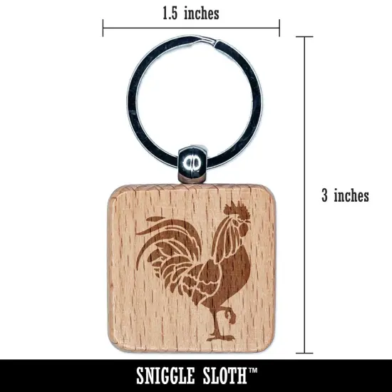 Rooster Strutting Farm Animal Chicken Engraved Wood Square Keychain Tag Charm {2}