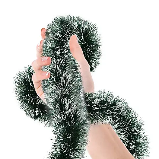 Christmas Tree Pine Green Frost Tip Tinsel Garland Snowy Metallic Streamers Green White Tinsel Garland Celebrate a Holiday Party Ceiling Hanging Decors Indoor and Outdoor Disco Party Supplies {2}