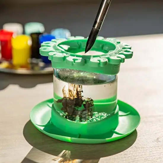 Paint Brush Cleaner Rinse Cup (All-in-One) Fine Art, Studio, Classroom | Brushes Holder & Silicone Cleaning System for Acrylic, Watercolor, and Water-Based Mediums (Mug, Green) {3}