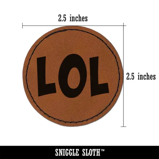 LOL Laughing Fun Text Round Iron-On Engraved Faux Leather Patch Applique - 2.5" Brown {2}