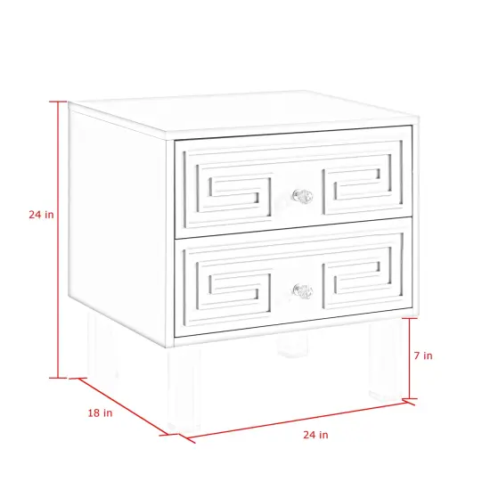 Isobel Modern Greek Key Lacquered Lucite Leg Side/Accent Table /Nightstand White {6}