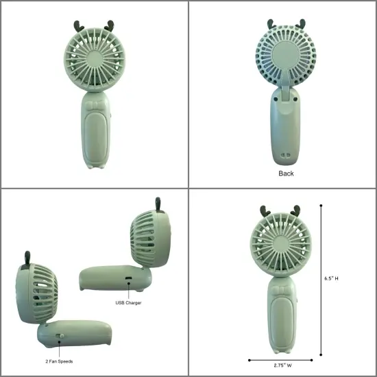 Wrapables Mini Portable Handheld and Desktop Rechargeable USB Fan, Green Deer {2}