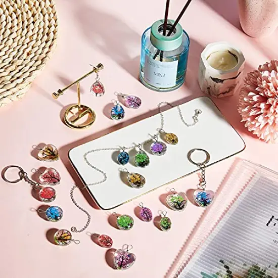 20 Pieces Dried Flower Pendant Dried Flower Tree Charms Resin Dried Pressed Flower Pendant Lacework Transparent Glass Ball Beads Round Floating Pendant Mixed Colors for Making Jewelry DIY Craft {5}