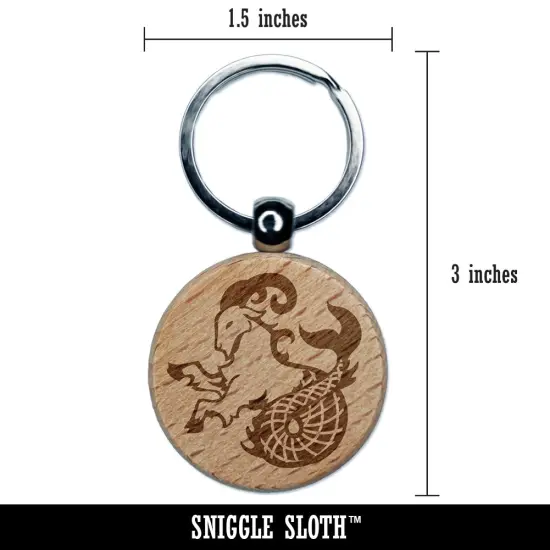 Capricorn Sea Goat Mythical Creature Engraved Wood Round Keychain Tag Charm {2}