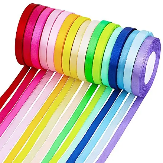 Supla 16 Colors 400 Yard Fabric Ribbon Silk Satin Roll Satin Ribbon Rolls in 2/5" Wide, 25 Yard/roll,16 Rolls,Satin Ribbon Fabric Ribbon Embellish Ribbon Ribbon for Bows Crafts Gifts Party Wedding {1}