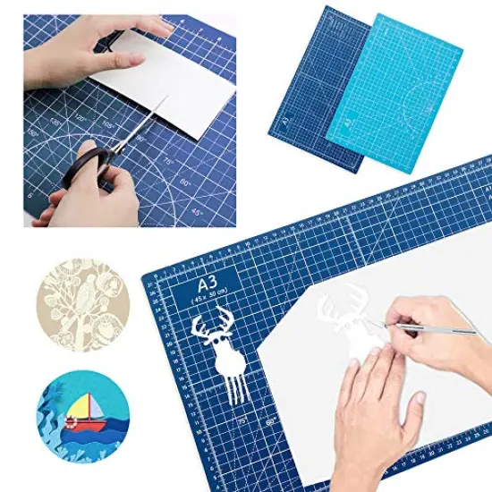 Self Healing Cutting Mat 18"x12" Non-Slip PVC Double Sided 5-Ply A3 Art Craft Rotating Mat,Sewing Crafts Hobby Fabric Precision Scrapbooking Project(Blue/Light blue) {5}