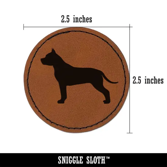 American Staffordshire Terrier Amstaff Dog Solid Round Iron-On Engraved Faux Leather Patch Applique - 2.5" Brown {3}