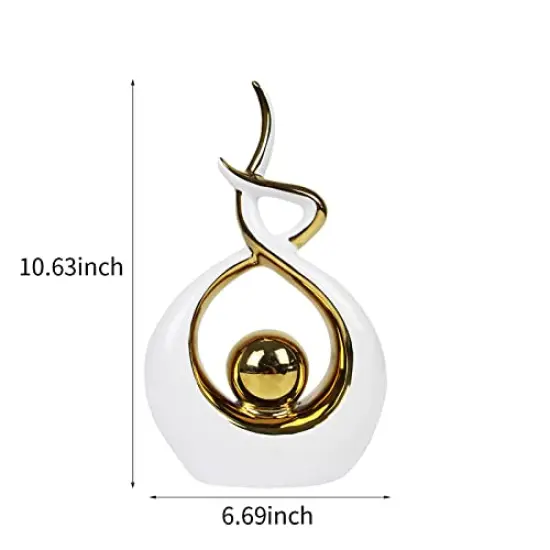1 Pack Home Decor Modern Abstract Art Ceramic Statue Table Decorations for Dining Room Living Room Office Centerpiece (White and Gold, Small) {3}
