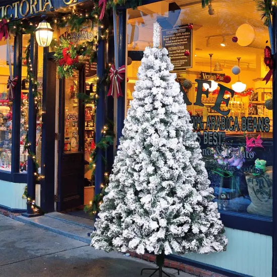 7ft Pvc Flocking Christmas Tree 1300 Branches Spread Out Naturally Tree {3}