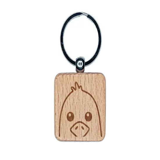 Peeking Bird Seagull Engraved Wood Square Keychain Tag Charm {1}