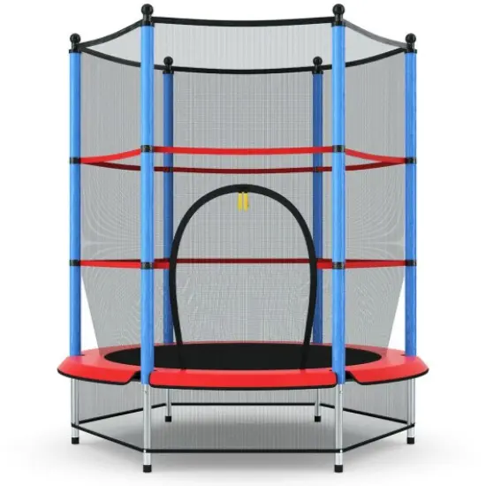 Youth Jumping Round Trampoline with Safety Pad Enclosure Blue {3}