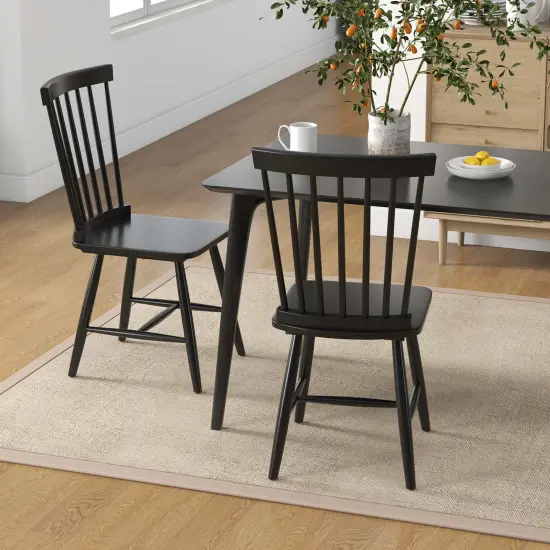 Costway Windsor Dining Chairs Set of 2 Armless Spindle Back Solid Rubber Wood Black/Natural {9}