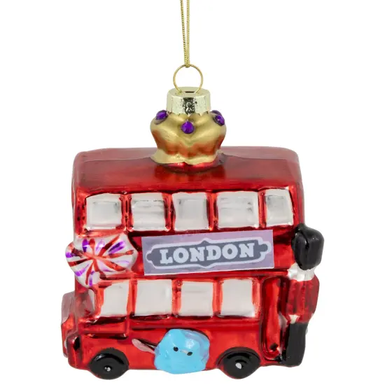 Northlight 3.5" Double-Decker Bus Glass Christmas Ornament Red {1}