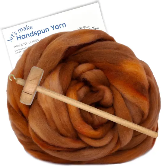 LEARN TO SPIN - Beginner's Spinning Kit with Hand Dyed BFL Roving, Drop Spindle & Printed Instructions w/ Video. Many Colors. Brown Rust {1}