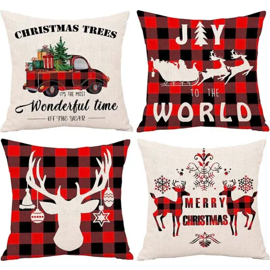 Kitcheniva Christmas Throw Pillow Plush Cushion Covers 18 x 18 4 Pcs {1}