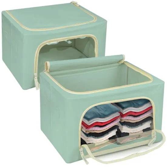 Sorbus Fabric Storage Bins - Stackable, Foldable Organizer, with Clear Window (Set of 2) Teal {5}
