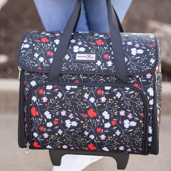 Teacher Rolling Tote, Black Floral {3}