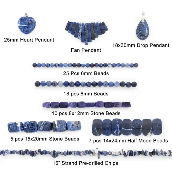 Sodalite Natural Gemstone Beads and Pendants Collection - Value Pack {3}